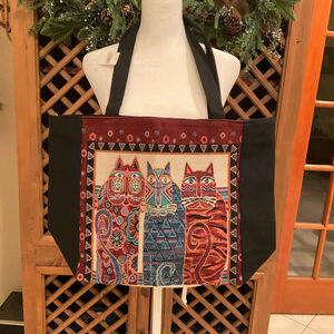 NWT Tapestry Cat Art Tote Bag Large Shoulder Tote